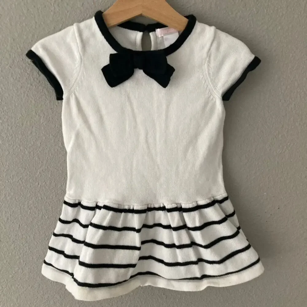 Janie and Jack Short Sleeve Sweater Dress - Black White - 12-18M